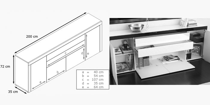 détail 1800 du buffet long laqué moderne